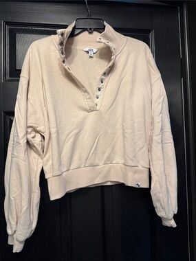 JoyLab Beige Snap-Front Cropped Pullover